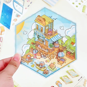 ชุดสติกเกอร์ฉากจิ๋ว หนังสือสติกเกอร์สเตอริโอ 3 มิติ สำหรับเด็กผู้หญิงและเด็ก (ไม่ต้องตัด)