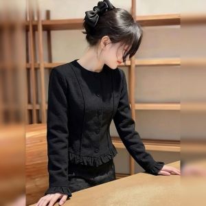 YUFUQING | Stylish Slimming Versatile Black Wooden Ear Bottom Shirt