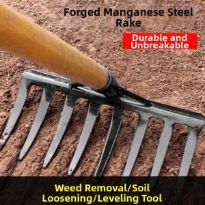 MONLEYTA | Heavy-Duty Manganese Steel 9-Tine Rake for Farming and Gardening