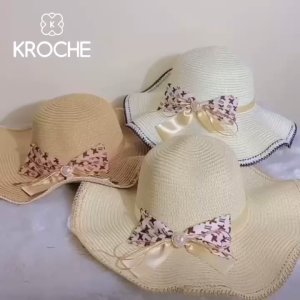 Kroche - Topi Pantai Topi Wanita Kekinian Import Topi Rajut Jerami Helen Summer Hat Fashion