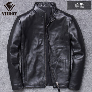 New Arrival First Layer Cowhide Leather Leather Coat Men Middle-Aged Stand Collar Leather Jacket Business Casual Minimalist Leather Coat Spring & Fall