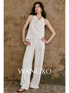 WANGXO | Bộ Áo Camisole Không T Tay Bóng Sọc Bạc và Quần Ống Rộng
