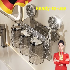 MONLEYTA | Suction Cup Toothbrush Holder Wall Mounted Bathroom Spout Cup Hanging Rack Family Toothpaste Cup Electric Toothbrush Stand