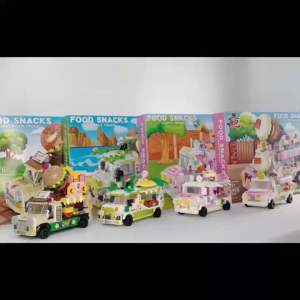 ของเล่นบล็อกตัวต่อเลโก้ รูปรถบรรทุกรถบรรทุกอาหารน่ารัก ไอศกรีม เบอร์เกอร์ แนวสตรีท เสริมการเรียนรู้เด็กของขวัญวันเกิด