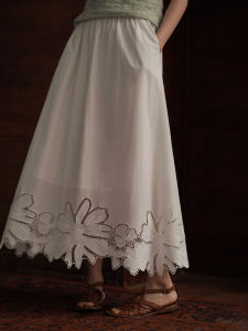 hacikis | Slimming Half Skirt Embroidered Lace High-Count Cotton Elastic Waist