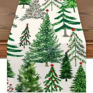 VIKAMA Christmas Table Runner Pine Tree Pattern Dining Room Kitchen Decor Countertop Cabinet Decor Home Decor
