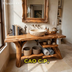 Bàn Lavabo Gỗ Me Tây Tự Nhiên - Góc mộc bình yên mang vẻ đẹp nghệ thuật - Mộc Nhà Nếp
