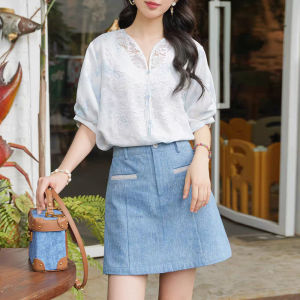 Shalldoer | ชุดกระโปรงสั้นแขนสั้นผ้าลูกไม้โปร่ง ชุดสองชิ้น สำหรับผู้หญิง ฤดูร้อน 2025 ชุดทำงานลำลอง ไม่ซ้ำใคร คอลเลกชั่นใหม่ 2025