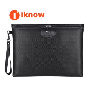 I know Fireproof Document Bag with Lock 14.3"x10.2" Fireproof and Waterproof Money Bag with Zipper Closure Storage Pouch for A4 Letter Size Document Cash Cell Phone Tablet Credit CardPassport