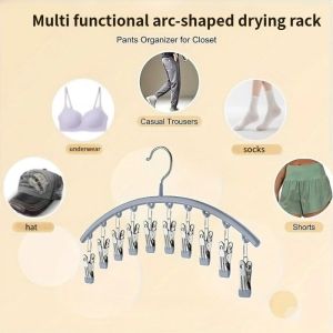 1/2PCS multifunctional stainless steel anti slip curved hanger with 10 clips yoga pants hanger sock hanger underwear rack