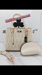 JM5073 (JESSICA MINKOFF) 2 IN 1 Set Multi Compartment Sling Beg Women Ladies Handbag Embroidered Tote Bags Top Handle Bag Handbags Leather Zip Gold