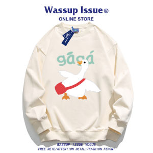 Wassup Issue Japanese Cartoon Print Mens Sweatshirt Loose round Neck Couples Spring Autumn Fashion Brand Casual Top