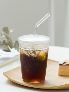 Original Summer Drink Glass Cup with Straw Mark Cup Creative Fashion Beverage Cup Lid Drizzle Heat Resistant round Shape Chinese Style
