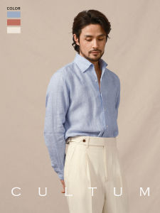 Cultum Mens Business Casual Linen Shirt Spring Summer Washed Single Collar Long Sleeve Lightweight Breathable Slim Fit Shirt