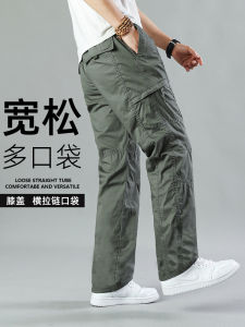 Mens Winter Thick Pure Cotton Casual Pants Loose Straight Leg Multi Pocket Large Size Workwear Outdoor Mid-aged Youth