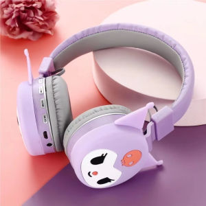 Sanrio | Original Sanrio Kuromi Wireless Bluetooth Headsets Cartoon with Mic Foldable Lightweight Stereo Earphone for Phones Laptop