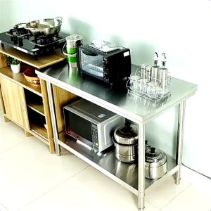 Modern home kitchen work table | three levels 120*60*80| silver stainless steel
