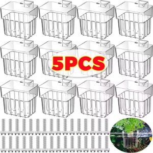 กล่องของตกแต่งแบบแขวนถังปลาใสที่ใส่พืชสำหรับตู้ปลา5ชิ้นกล่องหญ้าน้ำปลูกกระถางต้นไม้กระถางตกแต่งถังปลา