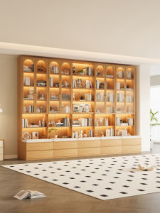 Modern Oak Bookcase Glass Doors