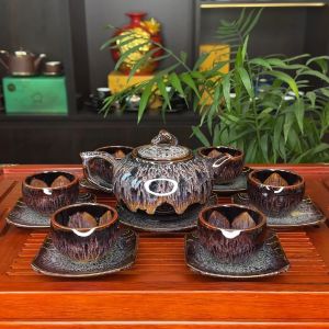 Bộ Ấm Chén Quả Hồng Cẩm Lai Tím - Cẩm Thạch Tím Dáng Quả Hồng - Bộ Ấm Trà Men Hoả Biến Bát Tràng Cao Cấp