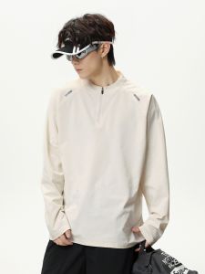 Mens Long Sleeve Zipper Stand Collar T-Shirt Breathable Cool Feeling Outdoor Cycling Casual Polyester Fiber Autumn New Arrival