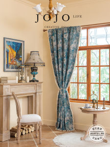 Blue Garden Landscape Oil Painting Country Style Curtain Drapes European Style Single Curtain Pierced Model Full Light Blocking