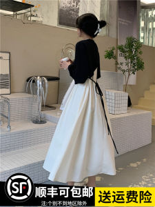 Korean Style Vintage Sweet Temperament Womens Loose Slimming Dress Spring Autumn New Color Block A-Line Skirt Long Sleeve