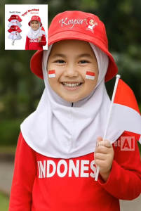 Topi Bucket Anak Laki Laki Dan Perempuan Sablon HUT RI Agustusan Dan Bordir Nama  Fashion
