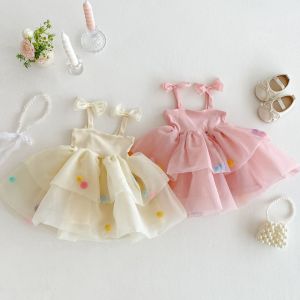 Summer Princess Dress for Girls One Year Old Birthday Party Cake Cutting Ceremony Infant Toddler Cotton Polyester Blend Skirt