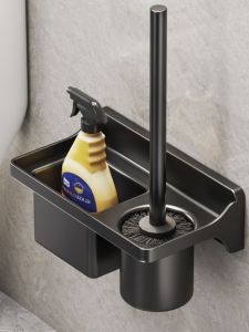 No-Drill Toilet Brush for Home Use Bathroom Cleaning Tool with Stand Reach Every Corner Easy to Install Plastic Toilet Cleaner