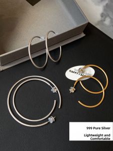 CAFFTI | 999 Silver Matte Gold and Silver Color Exaggerated Hoop Earrings