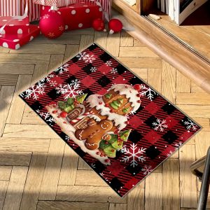 VIKAMA Christmas Gingerbread Mans Cute Little House Door Mat Water-Absorbing And Anti-Slip Bathroom Floor Mat Home Decoration