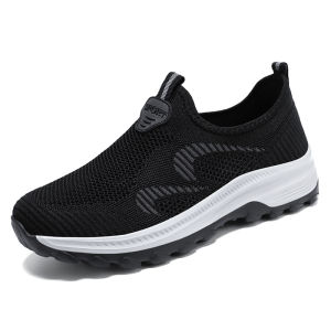 Summer Mens Slip-On Shoes Black Mesh Flyknit Sport Running Casual Soft Sole