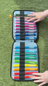 MEEDEN Pencil Marker Organizer Case: Premium PU Leather Zipper Pouch Lined with Silky Velvet - Large Capacity Pen Bag Supplies for Men & Artists – Slate Gray