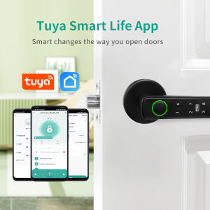 Tuya ล็อกประตูด้วยลายนิ้วมืออัจฉริยะแอพพ์บลูทูธพร้อมรหัสผ่านกุญแจกลการปลดล็อกสำหรับประตูไม้ด้ามจับเดี่ยวชีวิตอัจฉริยะ