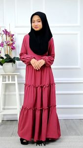Jubah Dress Budak Kid Mariana Ironless Kembang Labuh Longgar Muslimah Hitam Putih Pink Biru Maroon Purple Rafanda