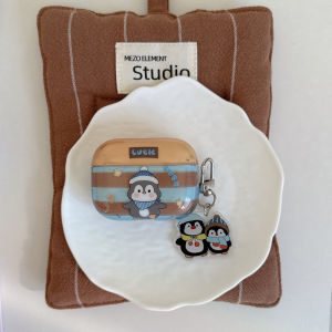 Adorable Penguin Pattern Noise Reduction Protection Case for Apple AirPods pro 3 Generations Cute Shell Soft Touch IMD Material