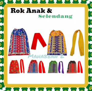 Rok Anak dan Selendang Kerudung Rok Motif Ondel Ondel Betawi Rok Adat