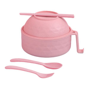 Microwave Ramen Bowl Cooker Set Wheat Straw Instant Noodles Bowl HandlesRamen Noodle Cooker with Spoon Chopsticks Fork Camping