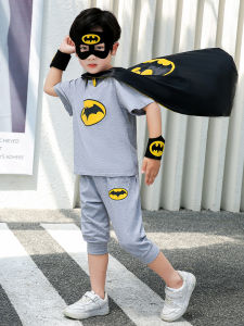 Batman Childrens Costume Set Short Sleeve Summer Style Kindergarten Boys Performance Outfit Soft Cotton Polyester Blend