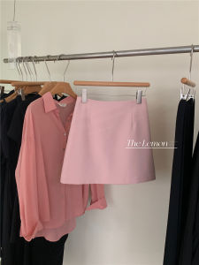 Pink Waist A-Line Suit Short Skirt Womens Fashionable Slimming Versatile Korean Style Casual High Waist Polyester Blend