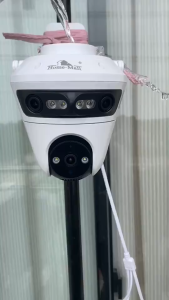 HOME-MALL กล้องวงจรปิดกันน้ำ4K 3เลนส์ ภาพ3จอ 3Lends  พูดคุยโต้ตอบได้ ซูม10เท่า app icam365 สีขาว