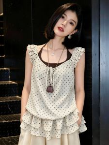 SHUAIYUE | Áo Thiết Kế Giả Hai Mảnh Dây Quai Halter Có Nếp Nhăn