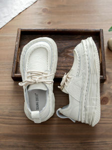 Handmade Casual Shoes Vintage Artistic Dad Sneakers Thick Bottom Leather Slip-On Fashionable Leisure Footwears for Youth