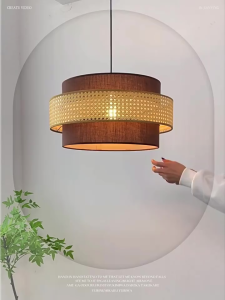 Japanese Wabi-Sabi Style Rattan Pendant Light Handwoven Fabric Chandelier Retro Dining Light Bedroom Light Creative Cafe Decorative Hanging Light Kitchen Bar Counter Chandelier Ceiling Lights