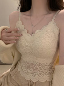 เสื้อกั๊กผ้าลูกไม้สไตล์ฝรั่งเศสสำหรับผู้หญิงพร้อมแผ่นเสริมหน้าอก ชุดชั้นในแบบหลวมๆ สไตล์อเมริกัน เสื้อชั้นในรัดรูป