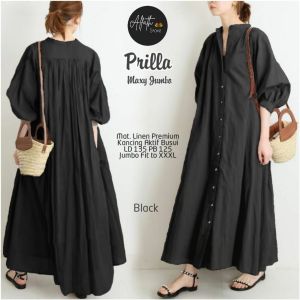 Dress wanita linen jumbo polos premium maxy. Prilla long dres muslim kekinian by alfath