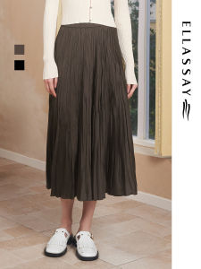 Ellassay Vintage Autumn Winter New Style Womens Half-length Skirt with Pleats A-line Long Dress Polyester Fiber Mid-waist