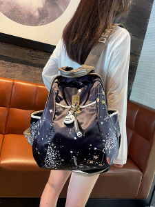 Shiny Starry Night Travel Womens Backpack Large Capacity Casual Oxford Cloth Fashionable New 2025 Street Trend Zipper Closure