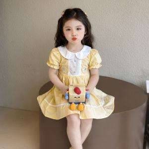 Sweet Princess Style Cotton Dress for Girls Short Sleeve Elastic Waist Summer Clothes Childrens Clothing Baby Outfit 2025 New Arrival